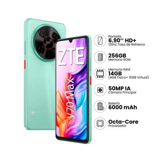 Smartphone ZTE V70 Max 6.9" 4GB 256GB 50MP+2MP+AI Camera Verde