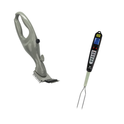 PACK PARRILLERO: Trinche Parrillero Acero Inoxidable + Cepillo Vapor Limpia Parrilla