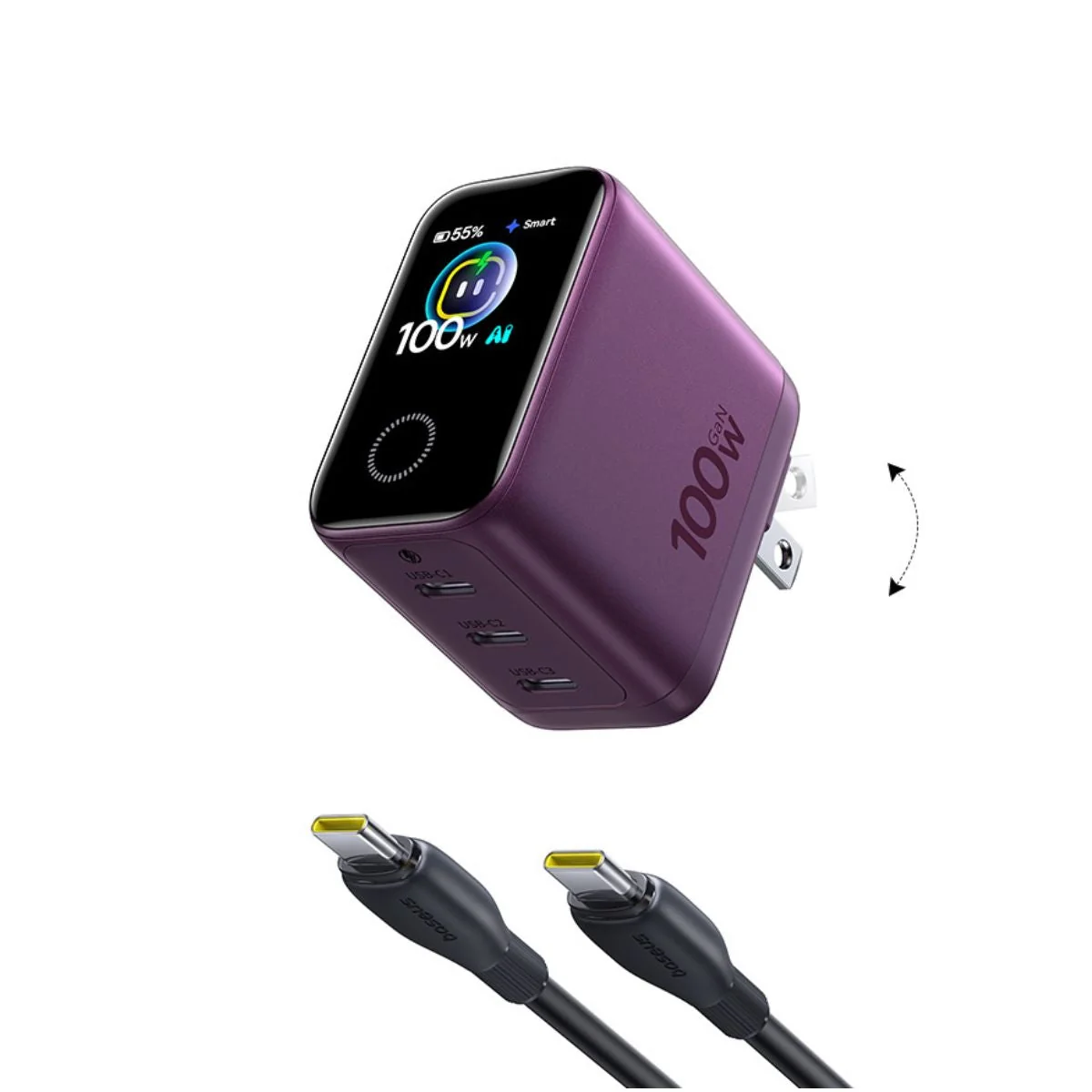 E0125902 Cargador de pared Baseus PicoGo AH22 100 W 3 USB-C con pantalla digital cereza - Imagen 1